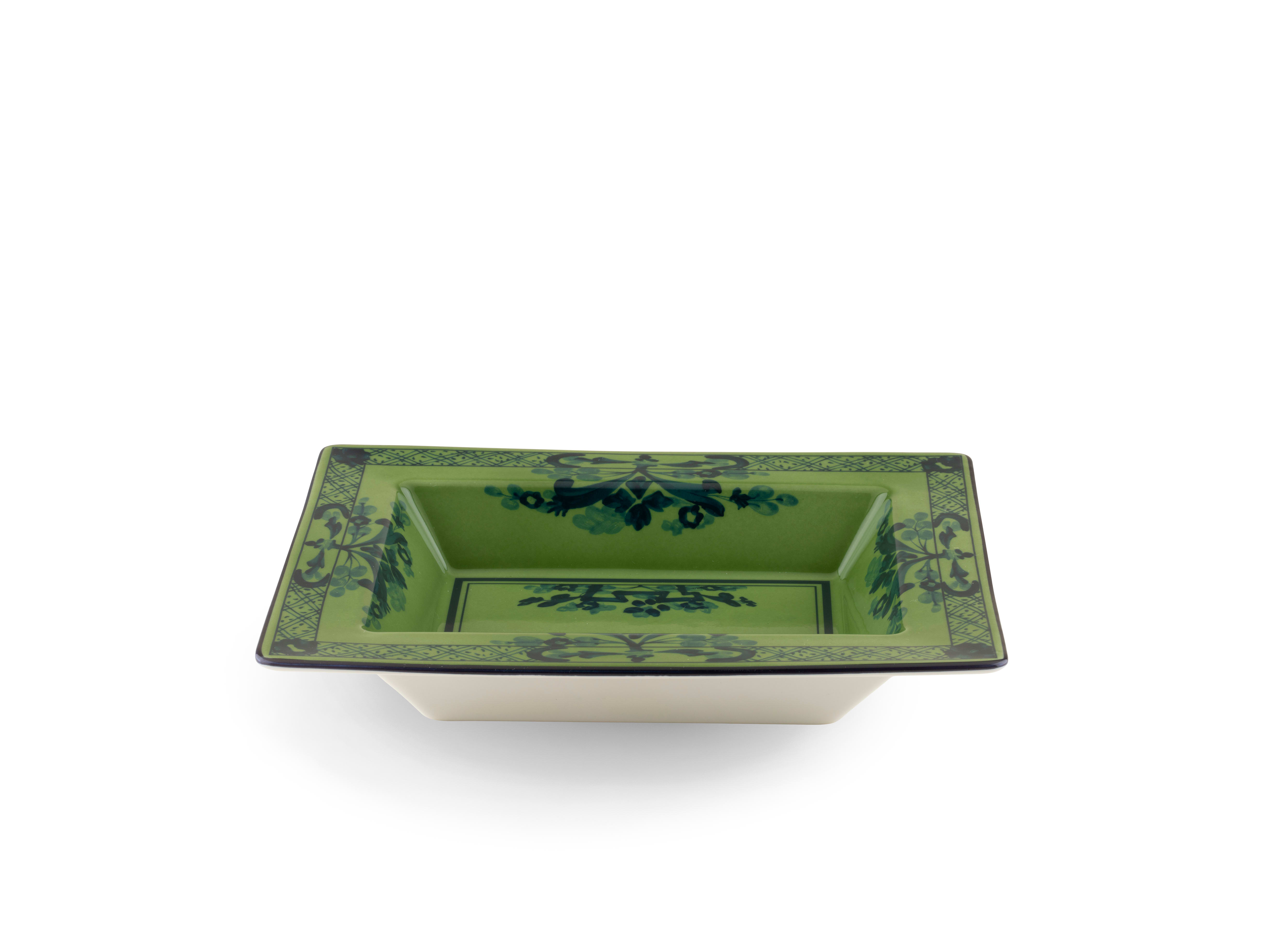 Malachite-green porcelain rectangular change tray | GINORI 1735