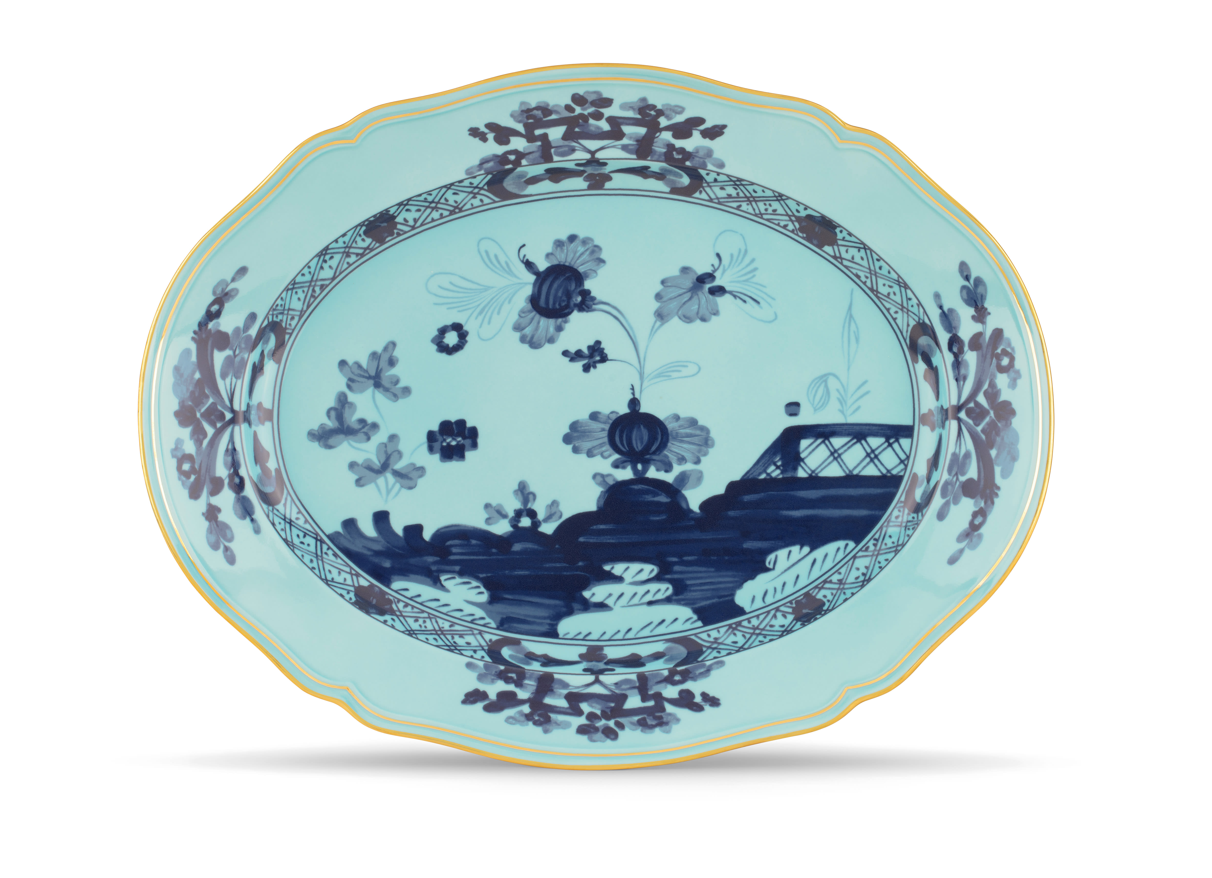 洋楽 L o r i G o l d Iris-blue porcelain large oval platter | Ginori1735 | GINORI 1735