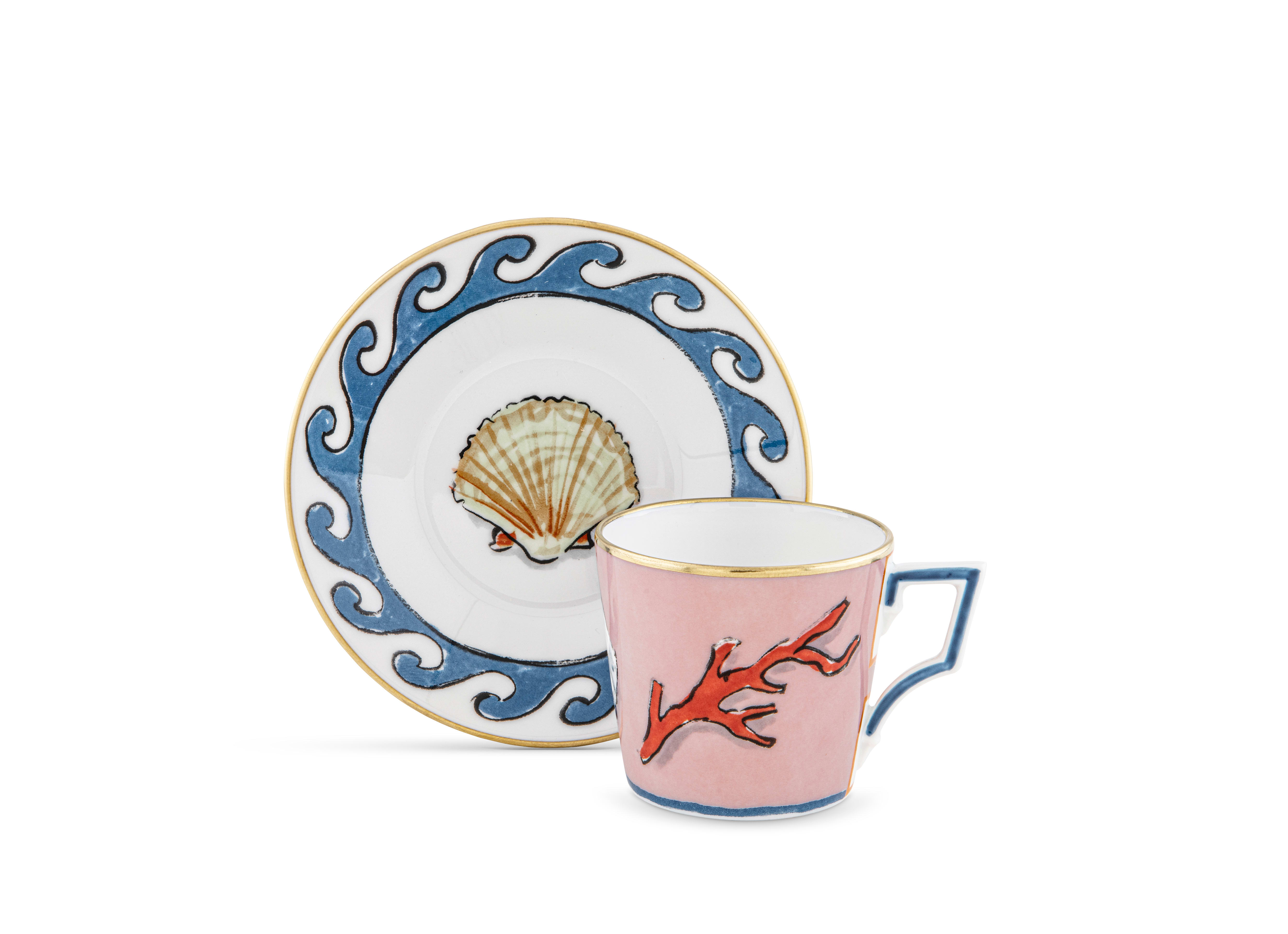 ジノリ1735 Il Viaggio di Nettuno 2枚セット Pink porcelain coffee set for two | GINORI 1735