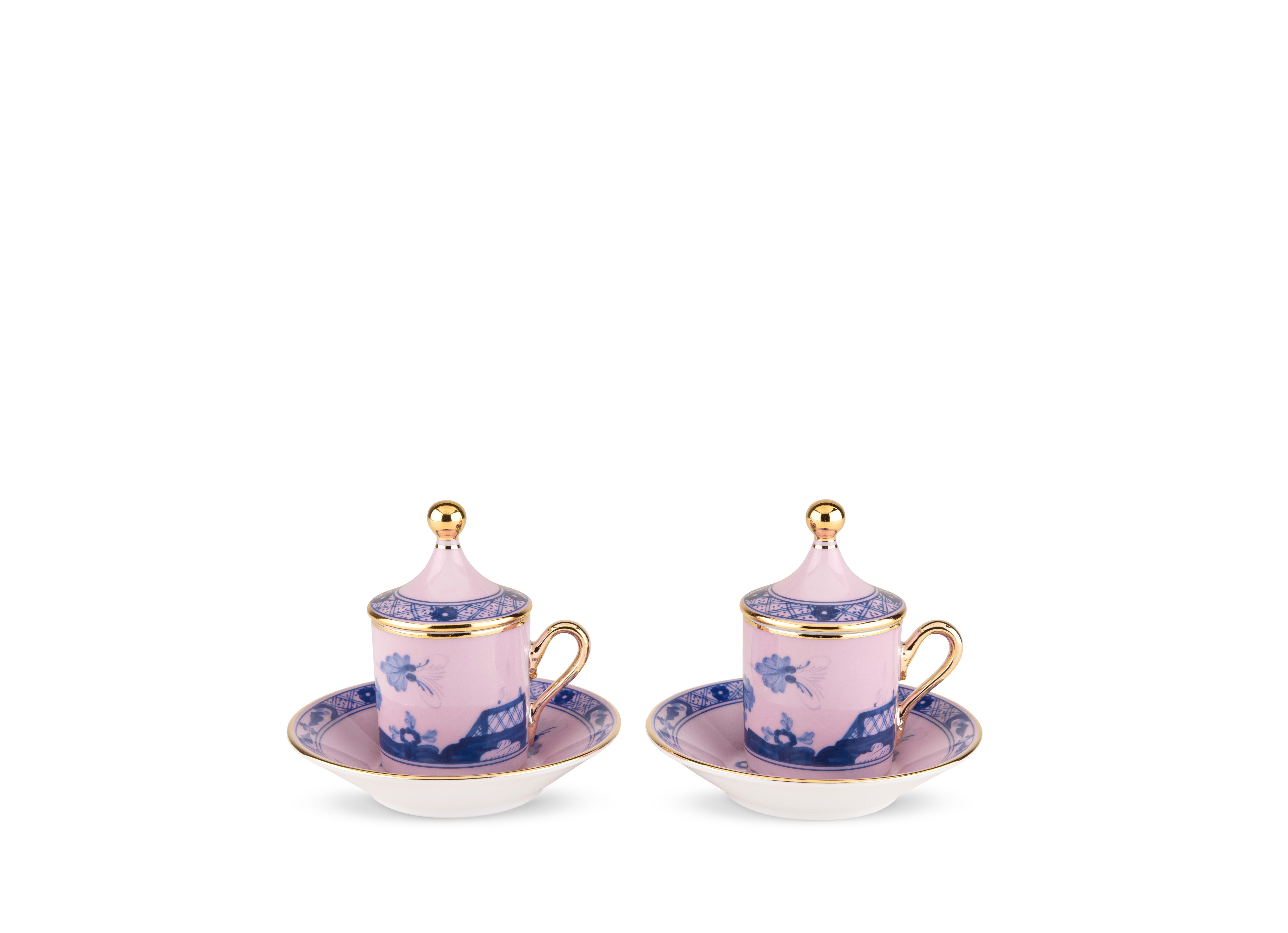 Azalea-pink porcelain espresso set for two | GINORI 1735