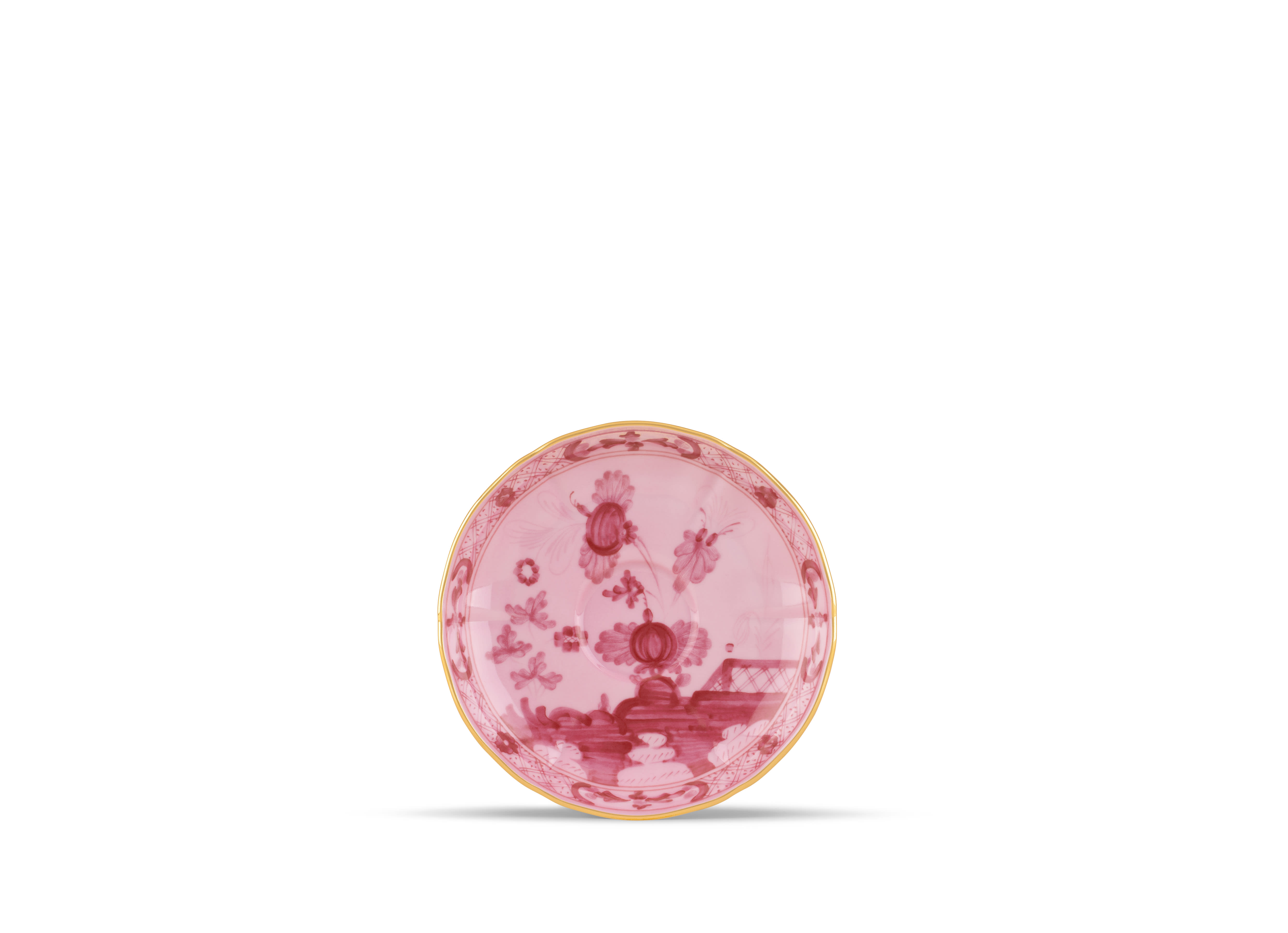 MURANO 30㎝ ムラノ 金彩 ピンク リボン ホワイト レース 大皿 Porpora-pink porcelain espressp cup | GINORI 1735