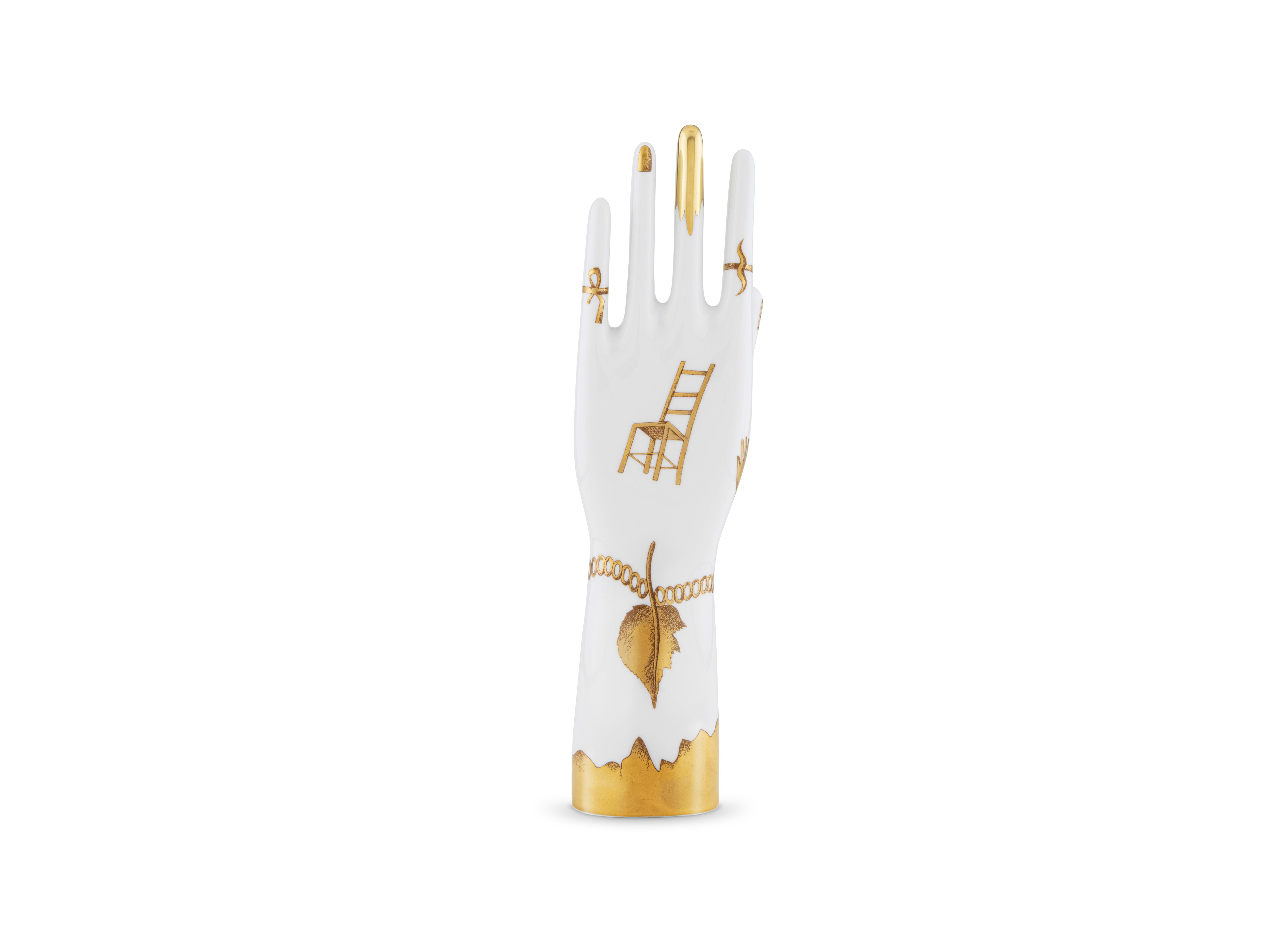 イタリア　Richard Ginori優雅な40cm白磁レリーフ ハンドル付 White Mano Trionfo Italiano - Gold | Gio Ponti | GINORI 1735