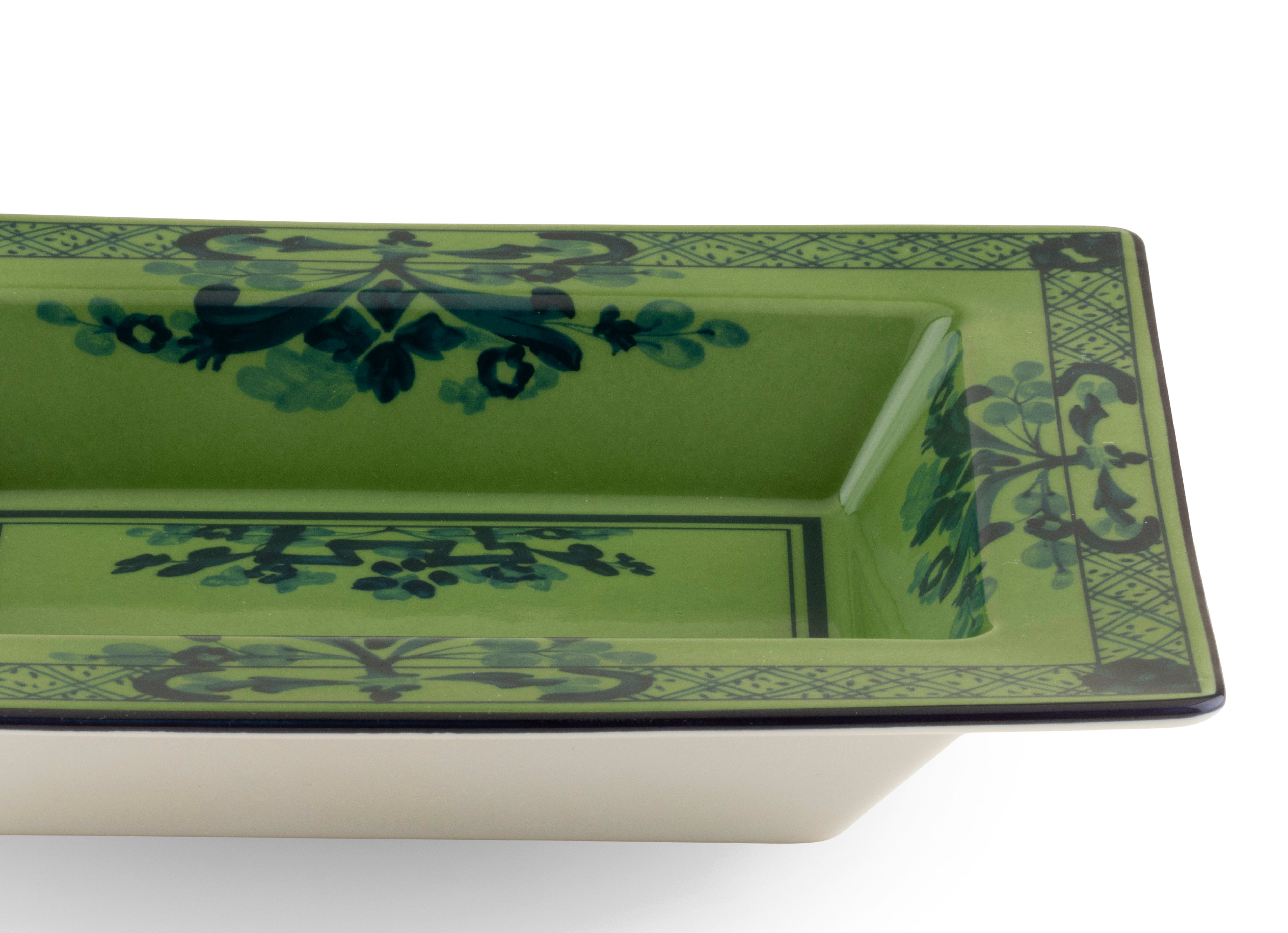 Malachite-green porcelain rectangular change tray | GINORI 1735