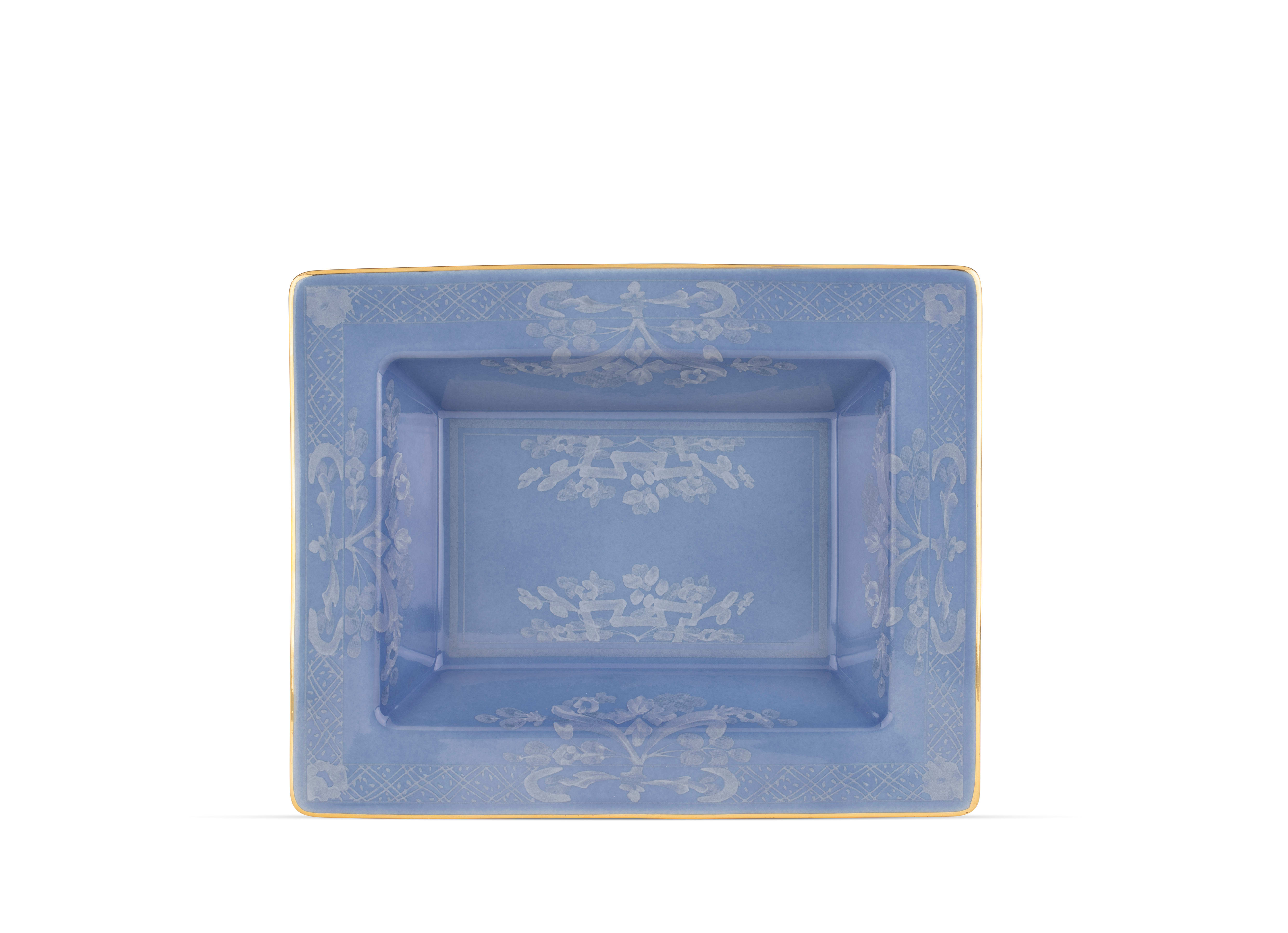 Periwinkle-blue porcelain rectangular change tray | GINORI 1735