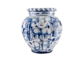 ORCIO VASE DONNE E ARCHITETTURA BLU E BIANCOArte di Gio Ponti-1