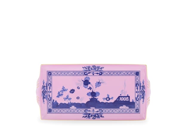 LARGE RECTANGULAR TRAY AZALEA Oriente Italiano - Tesori-1