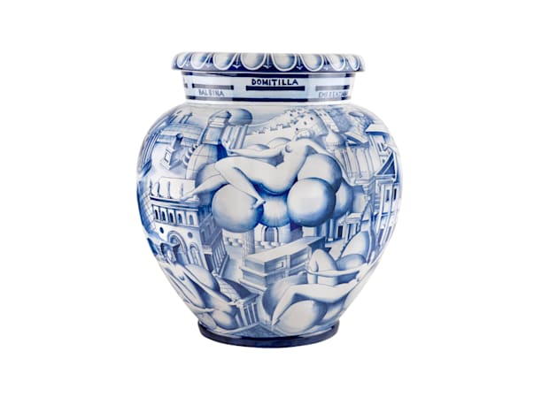 ORCIO VASE DONNE E ARCHITETTURA BLU E BIANCOArte di Gio Ponti-2
