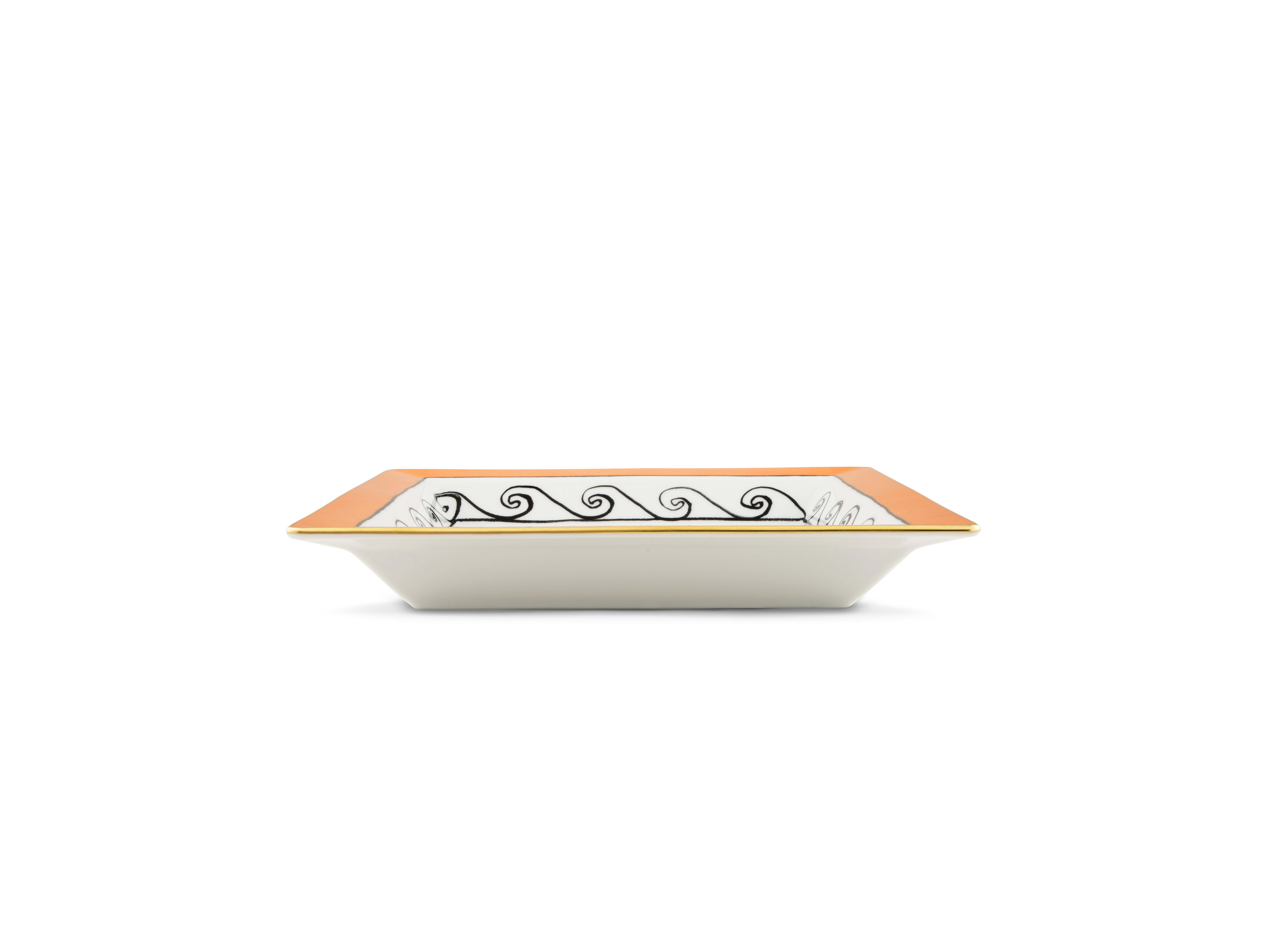 Large square orange change tray in porcelain | GINORI 1735