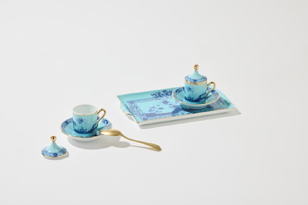 ESPRESSO SET FOR TWO WITH TRAY IRIS Oriente Italiano - Tesori-4