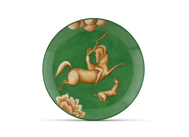 ASSIETTE DÉCORATIVE LA VENATORIA AMAZZONE CON CORNO - VERTArte di Gio Ponti-1