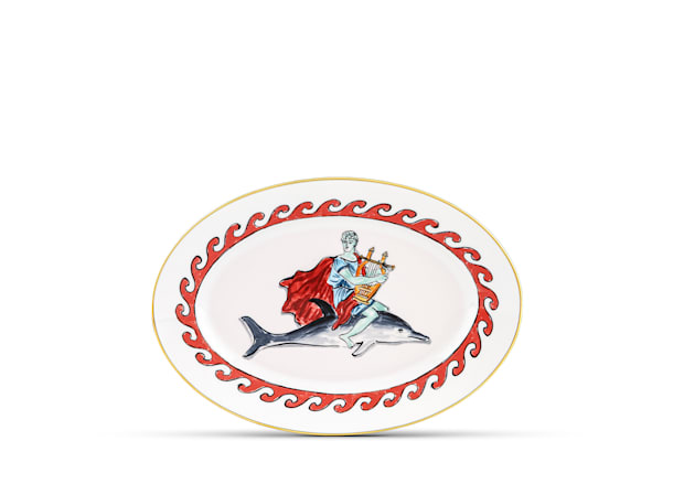 Large Oval Platter - Dolphin White - Il viaggio di Nettuno