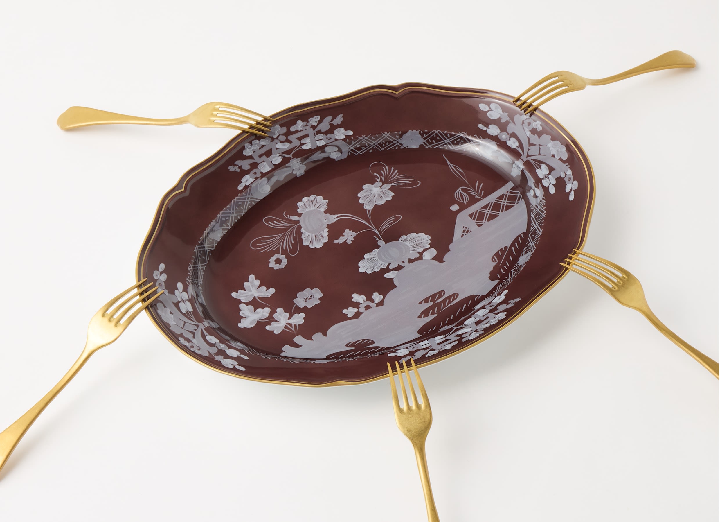 Castagna-brown porcelain large oval platter | GINORI 1735