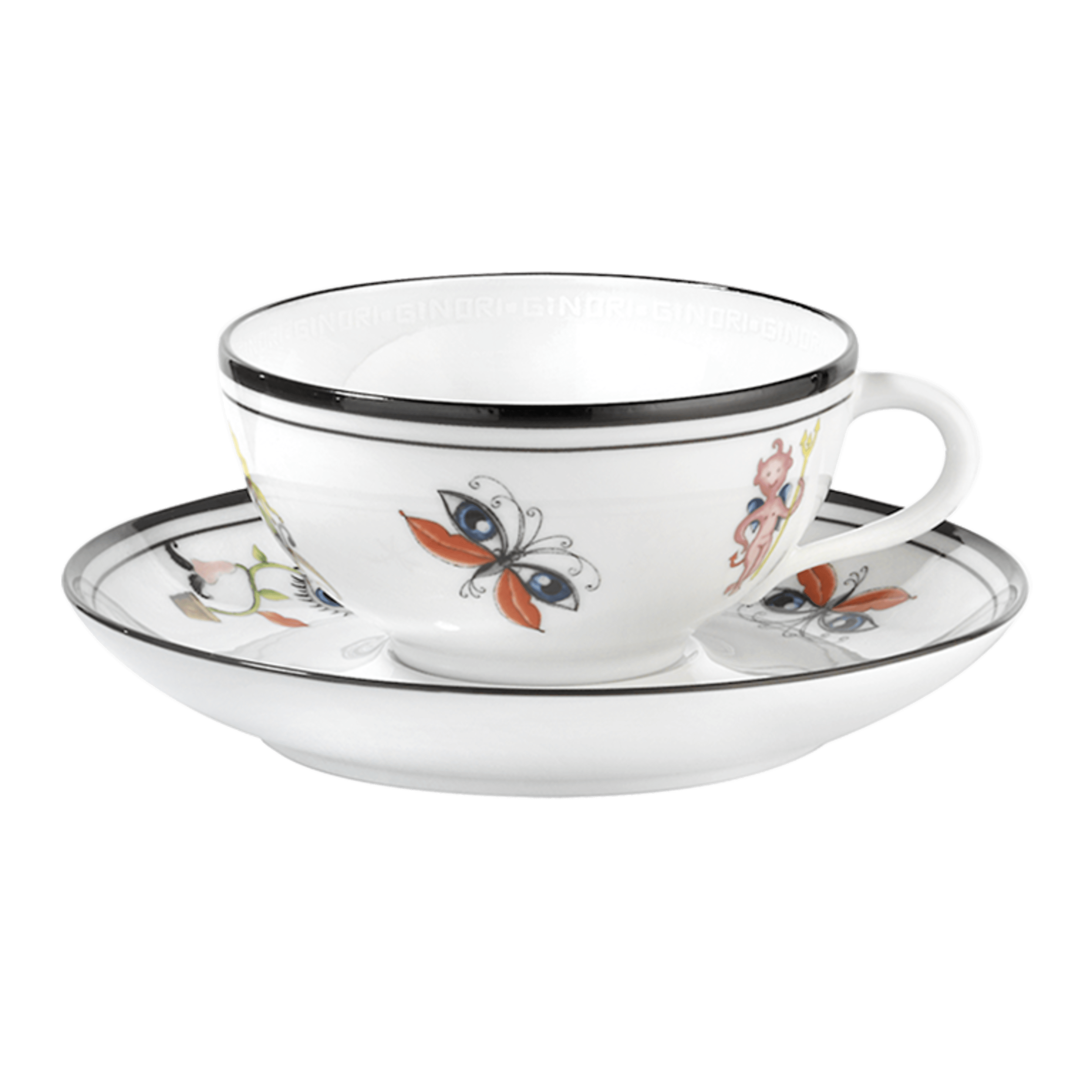 Set of 2 tea cups with saucers in porcelain GINORI 1735