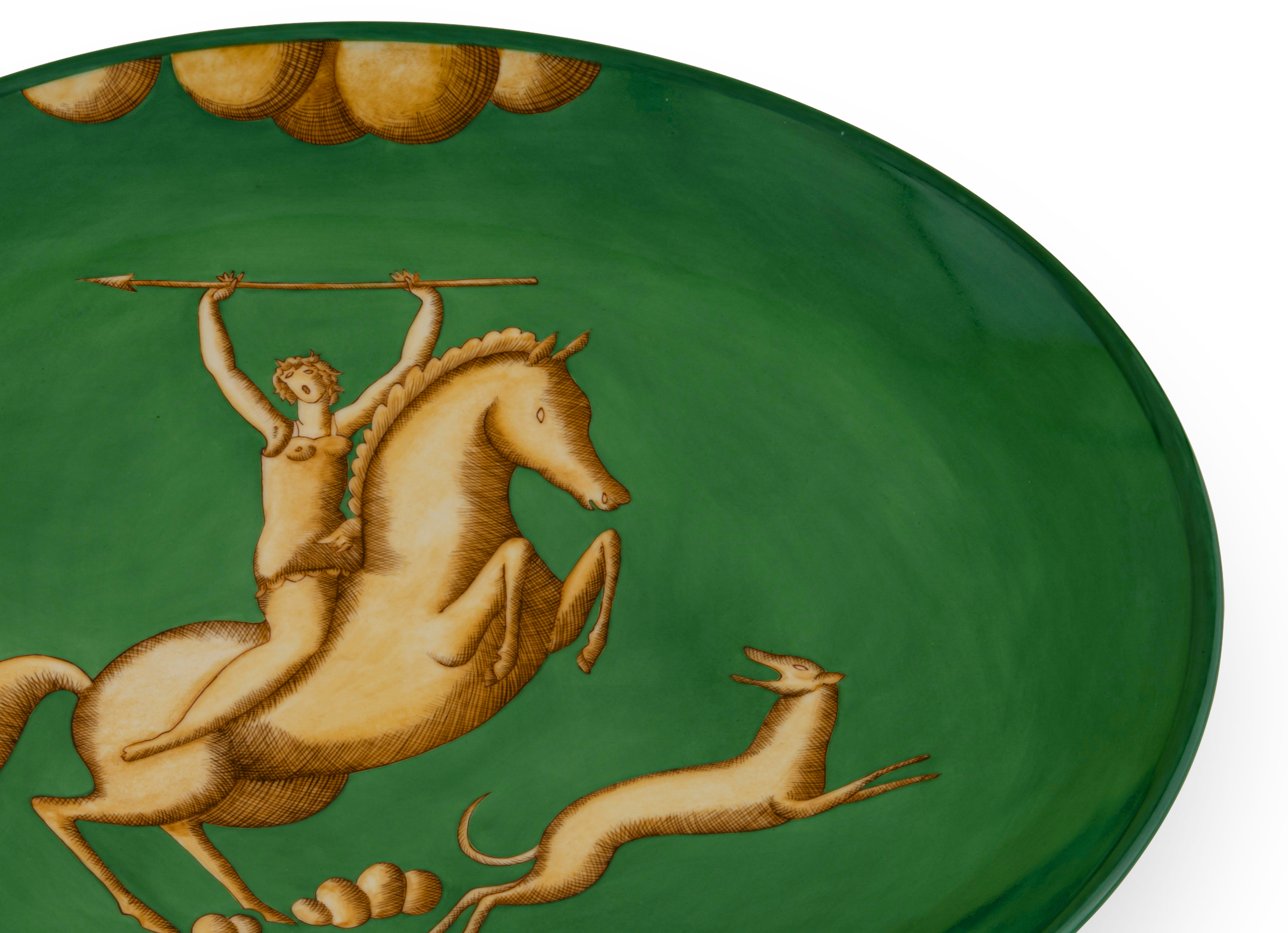 Amazzone Con Giavellotto Green Plate | GINORI 1735