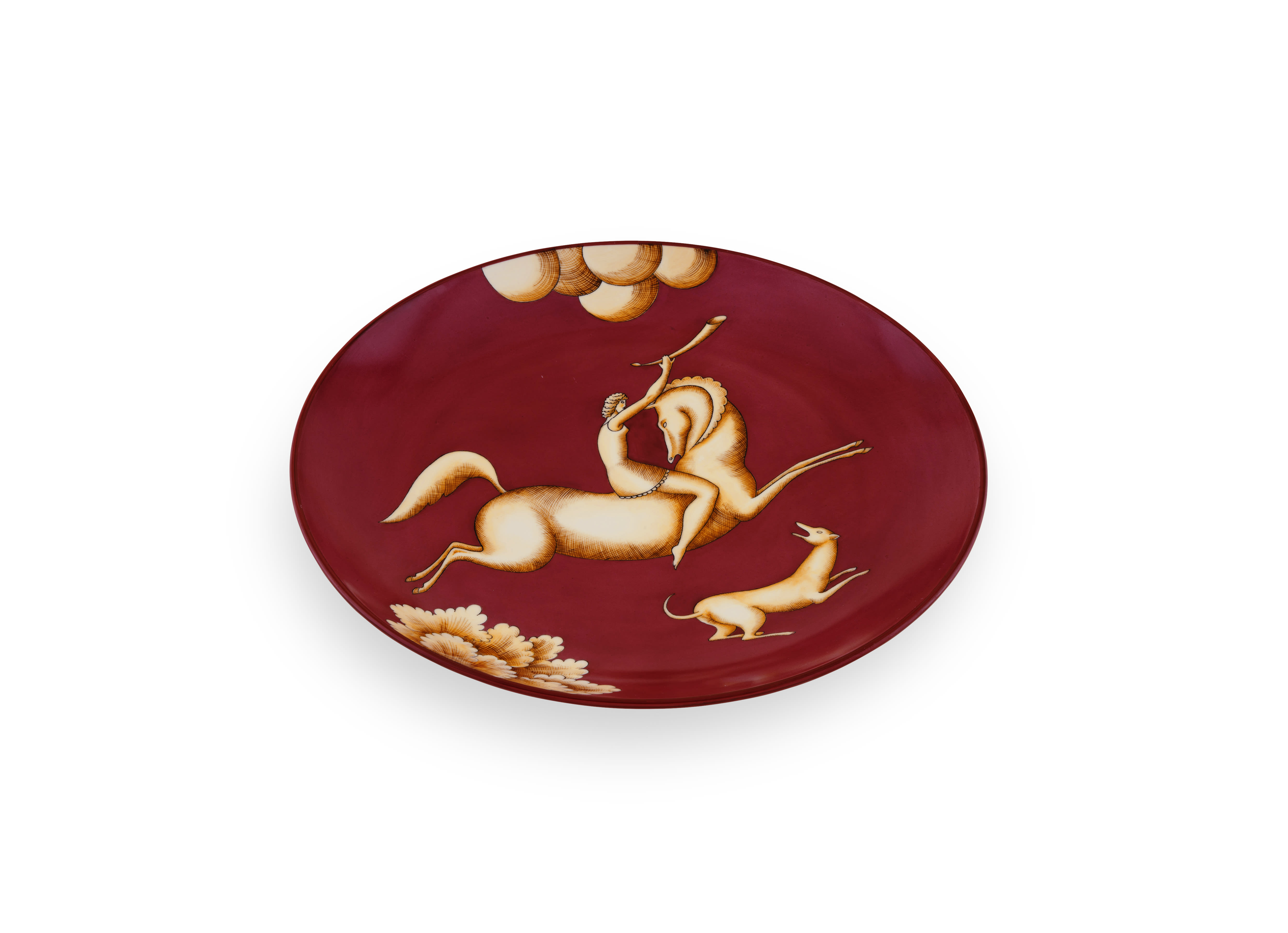 La Venatoria Amazzone Con Corno Red Plate | GINORI 1735
