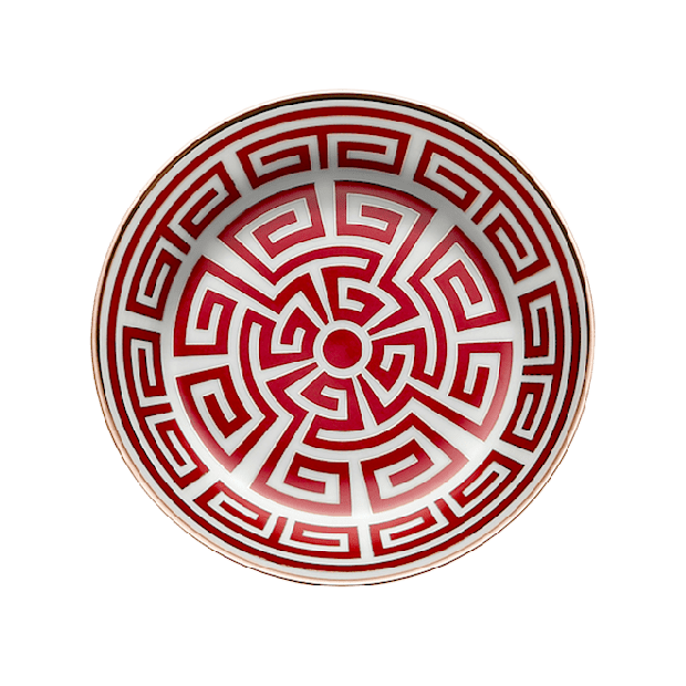 Assiettes à Dessert Richard Ginori Labirinto Rosso Scarlatto - Lot De 6 - Diamètre 22 Cm - Porcelaine Italienne