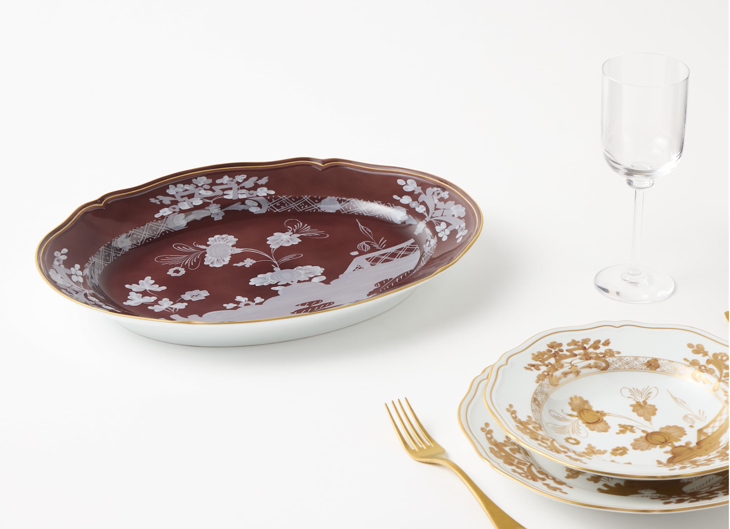 Castagna-brown porcelain large oval platter | GINORI 1735