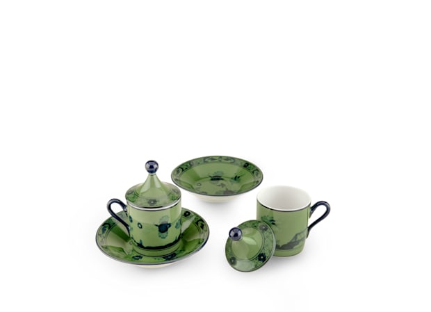 Malachite-green porcelain coffee set for two | GINORI 1735