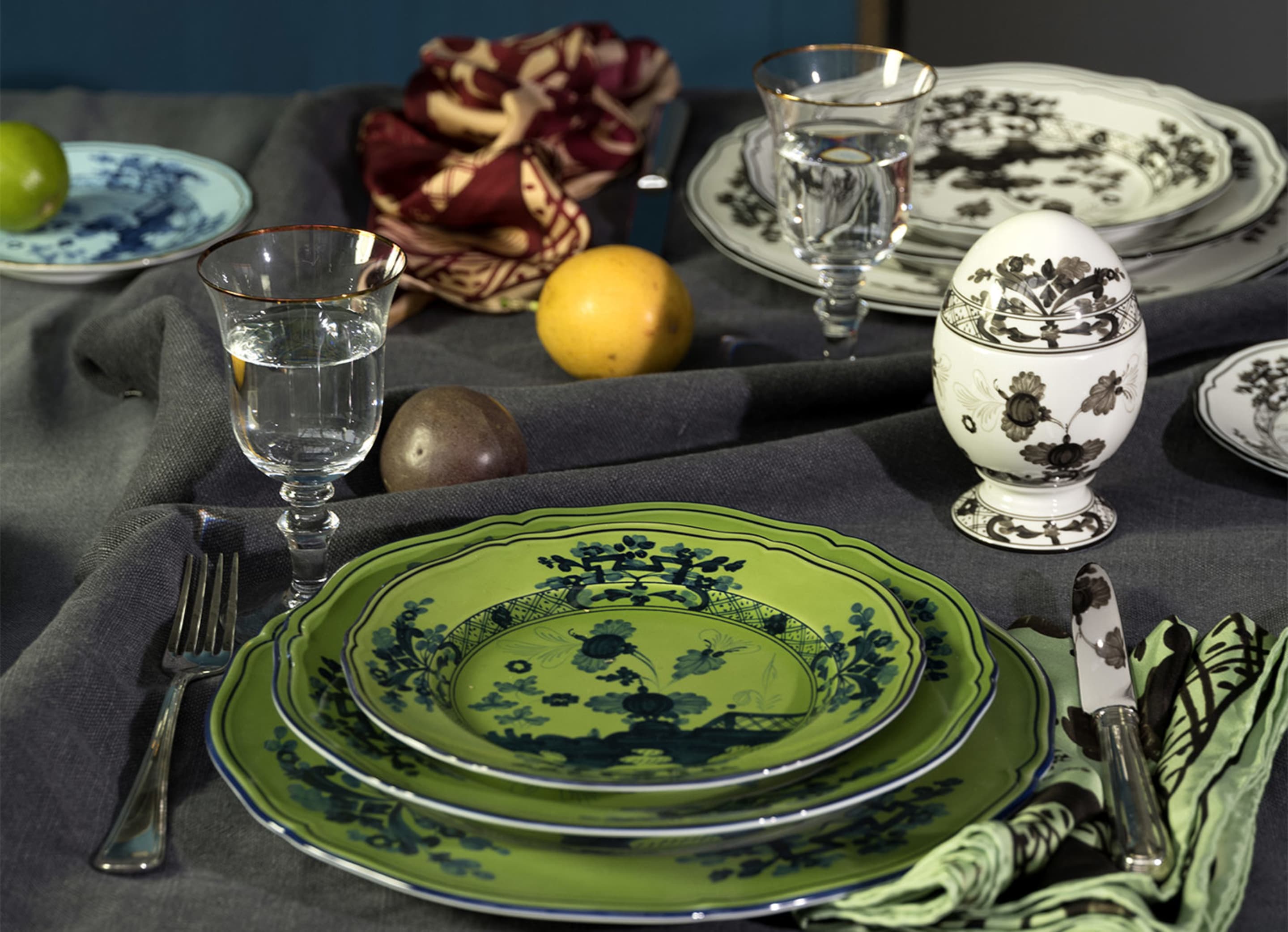 Malachite green dessert plates in porcelain GINORI 1735