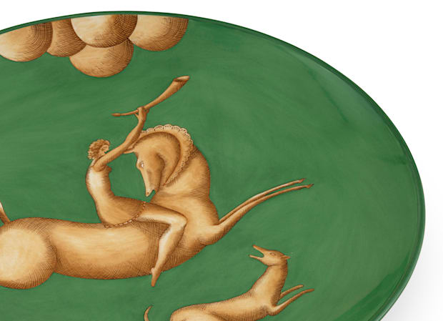 ASSIETTE DÉCORATIVE LA VENATORIA AMAZZONE CON CORNO - VERTArte di Gio Ponti-3