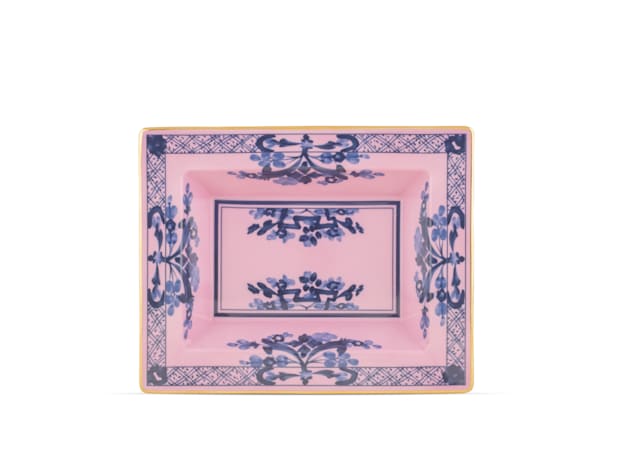 Azalea-pink porcelain rectangular change tray | GINORI 1735