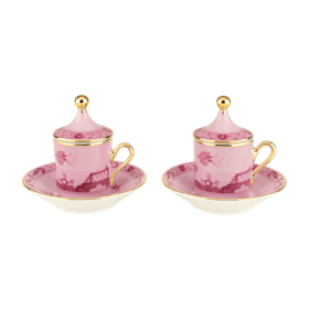 Azalea-pink porcelain coffee set for two | GINORI 1735
